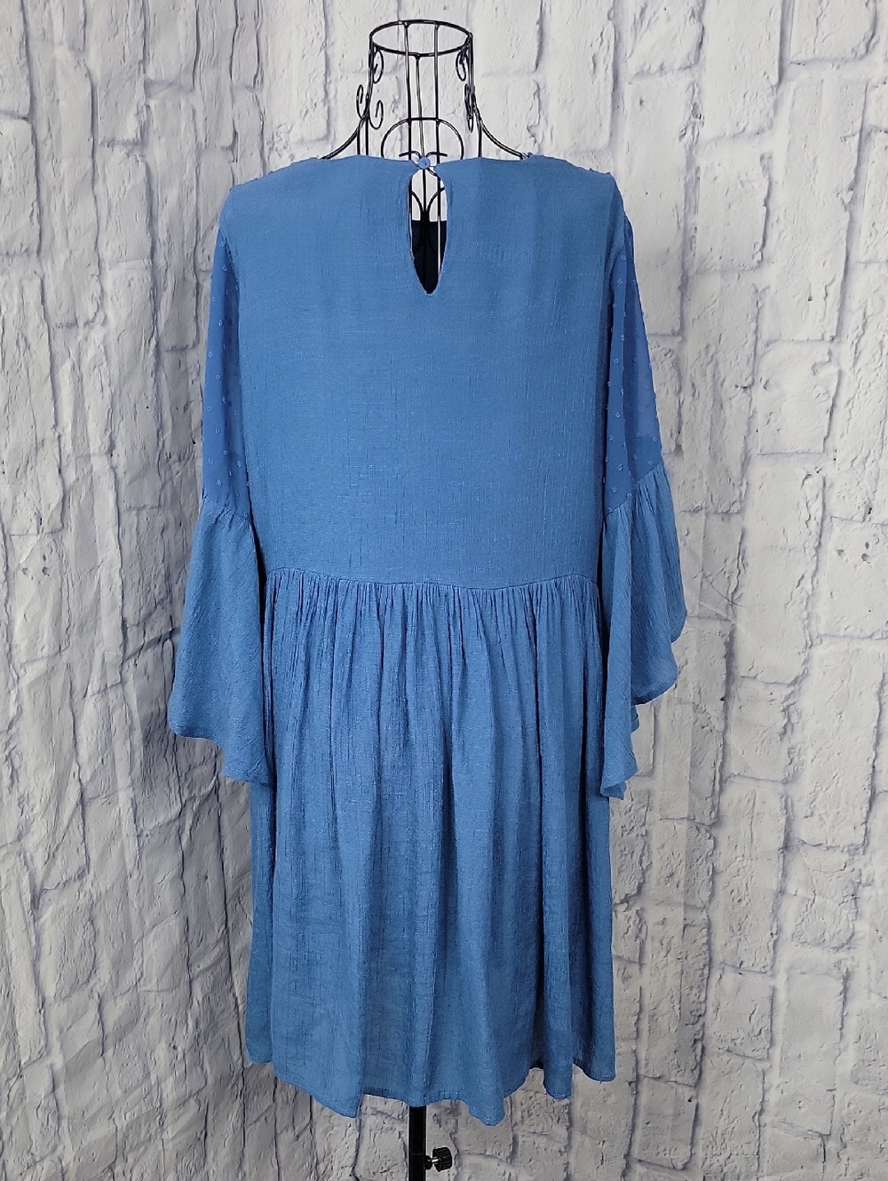 Umgee‎ Blue Embroidered Floral Boho Peasant Bell Sleeves Dress Large - Picture 8 of 10